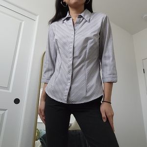 3/4 sleeve white striped button up